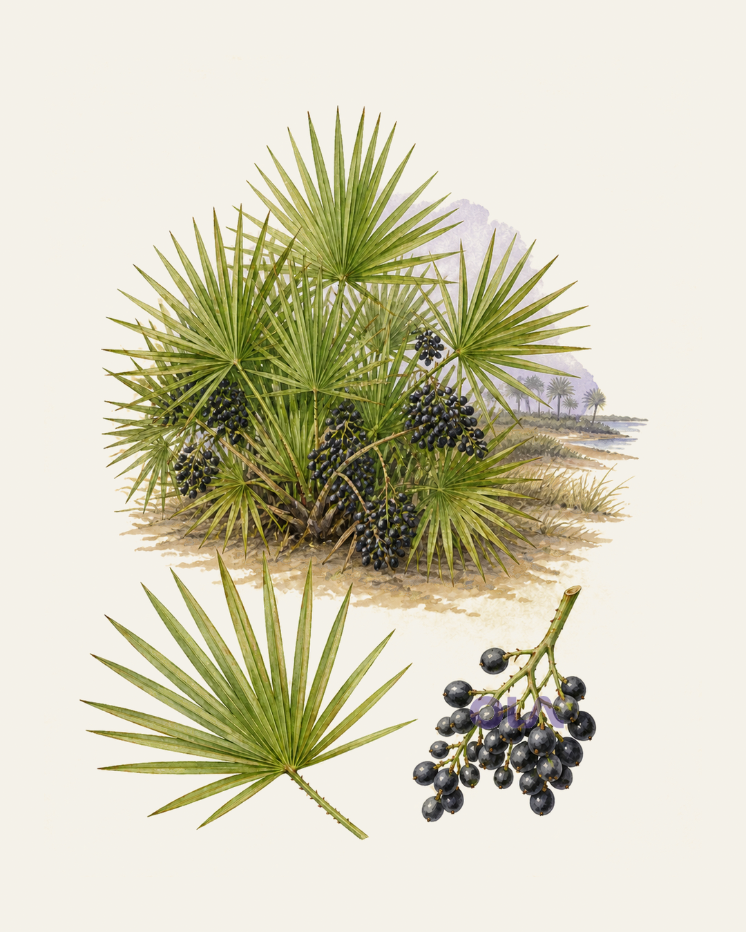 Acuarela botánica contemporánea de Sabal