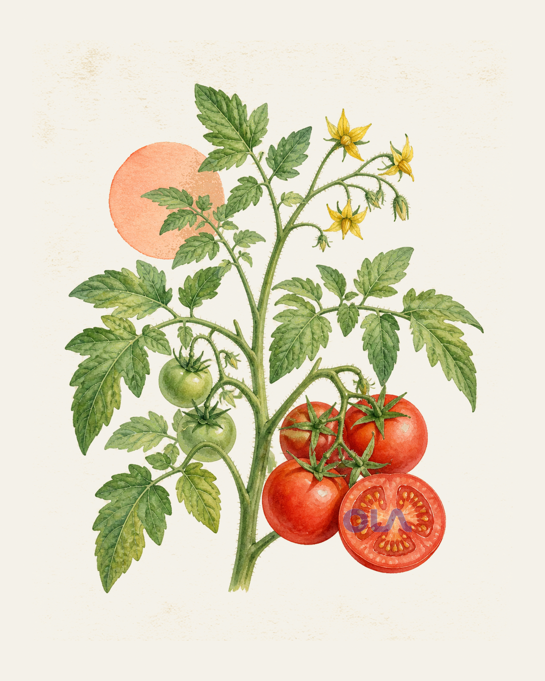 Acuarela botánica contemporánea de Tomate
